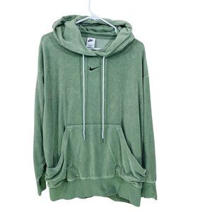 Nike Women’s Size M Oversized Terry  Pullover Sage Green Hoodie Center Swoosh‎